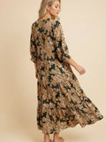 Floral Tiered Ruffle Sleeve Long Dress