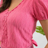 Floral Lace Trim Back Tie V Neck Blouse
