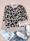 Lace Leopard Print Round Neck Long Sleeved Knit Sweater