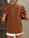 V-Neck Casual Double Layer Lotus Sleeve Blouse