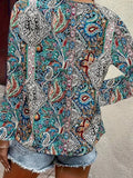 V Neck Long Sleeves Paisley Printed Top