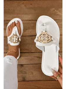 Metal Decor Leather Thong Slippers