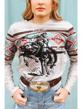 Light Grey Aztec Kicking Horse Printed Long Sleeve Top
