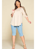 Plus Size Animal Print Sleeve Casual Top