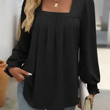 Trendy Square Neck Pleated Long sleeve