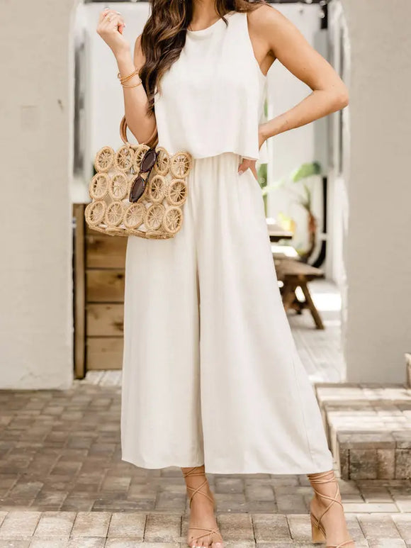 Sleeveless Ankle Length Wide Leg Jumpsuit