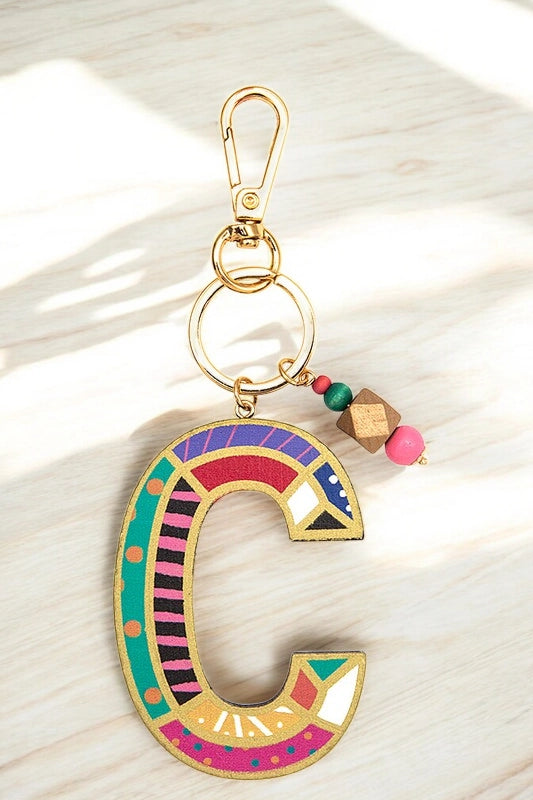 Mix Pattern Wooden Initial Keychain