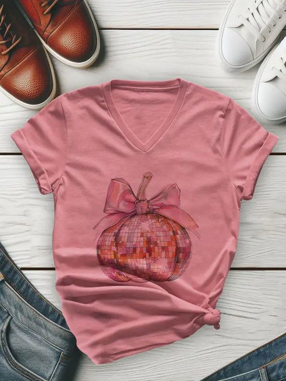 Disco Ball Pumpkin Unisex V-Neck Tee