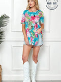 Plus Spring Short Sleeve Floral Loose Fitting