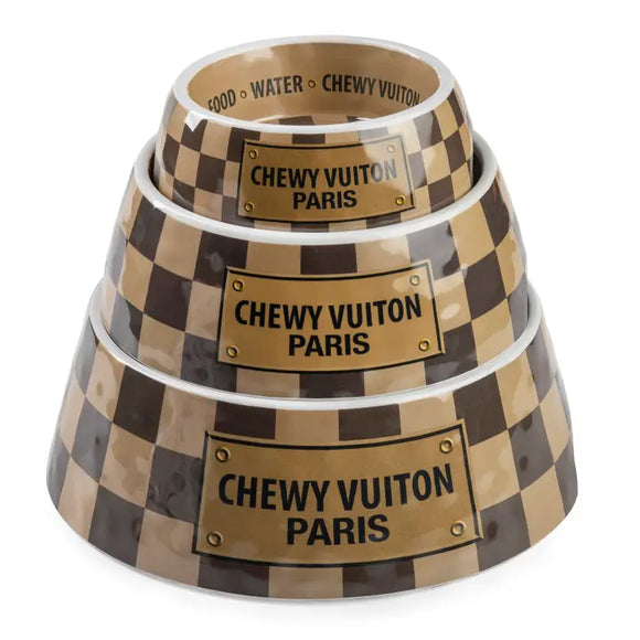 Checker Chewy Vuiton Bowl - 3 Sizes!! Dog Bowls
