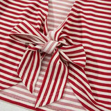 Women Red Striped Top Casual Half Sleeve Tee