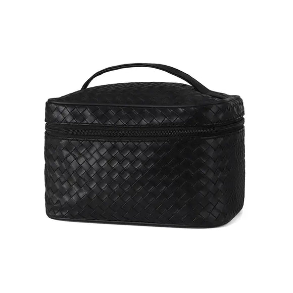 Vegan Woven Leather Cosmetic Case Travel Bag