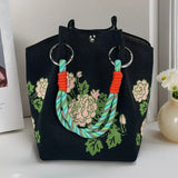 Ethnic Embroidered Floral Denim Tote Shoulder Bag