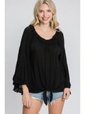 Black Ruffled Off-Shoulder Bell Long Sleeves Top