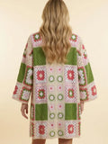 Granny Square Crochet Open-Front Long Cardigan