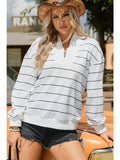 Fashion-W Striped Zipper V-Neck Drop Sleeve Top