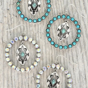 Western Turquoise Open Circle Drop Earrings