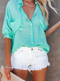 Candy Color Button Long Sleeves Blouse