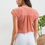 Lace Trim Roll Tab Sleeve Blouse