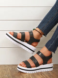 Hollow Out Buckle Pu Leather Platform Sandals