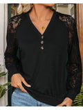 Long Sleeve Black Shirt with Elegant Lace Accents