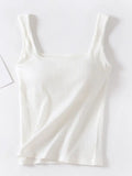 Ribbed Square Neck Sleeveless Tank Top