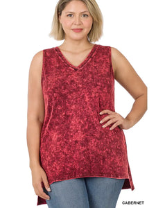 Plus Size Mineral Wash Top w/ Side Slit