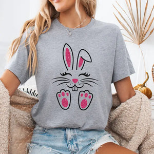 Cute Easter Bunny Women's Graphic T-Shirt, Faux Pink Glitter