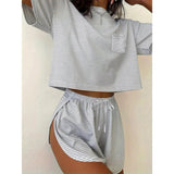 Printed Leopard Stripe Short Sleeve Shorts Pajama Set