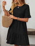 Solid Color Flowy Loose Short Sleeve Dress