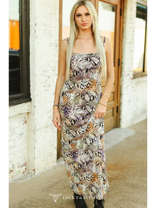 Snake Printed Spaghetti Strap Maxi Dress