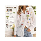 Boho Oversized Long Sleeve Embroidered Cotton Blouse