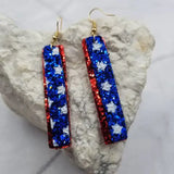 Patriotic Glittery Star Leather Bar Earrings