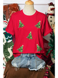 Fashion-W Sequined Christmas Tree Crewneck T Shirt