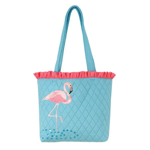 Flamingo Bird Ruffle Tote Bag 13" X 10"