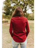 Burgundy Long Sleeve Turquoise Snap Button Henley Top