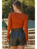 Plus Ribbed Square Neck Long Sleeve Basic Top