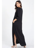 Three Quarter Sleeve Round Neck Solid Maxi Dress