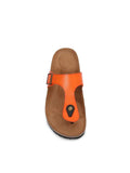 Women Soft Cork Pu Leather T Strap Flip Flops Slippers-ORANGE