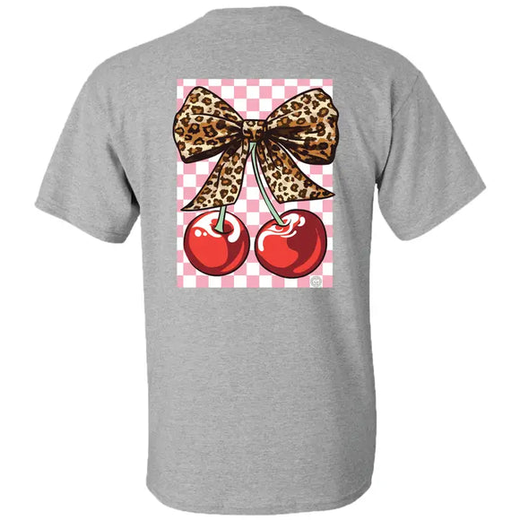 Leopard Cherry Southern Sassy Preppy Leopard Short Sleeve Graphic Tee