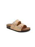 Soft Cork Double Strap Banded Slider Sandals-Apricot