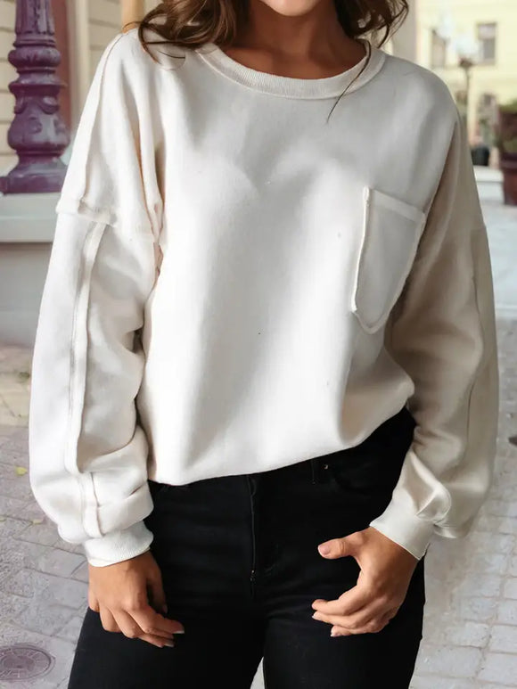 Solid Color Drop Sleeve Pullover Sweatshirt