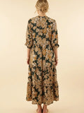 Floral Tiered Ruffle Sleeve Long Dress