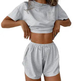 Printed Leopard Stripe Short Sleeve Shorts Pajama Set