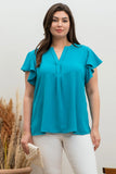 Plus Grid Print Split Neck Ladder Lace Trim Blouse