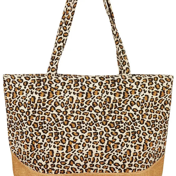 Leopard Print Jute Tote Bag