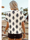 Fashion-W Boho Geometric Print Short Sleeve V Neck Blouse