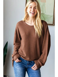 Long Puff Sleeve Solid Knit Top