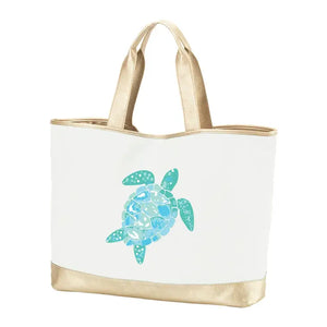 Printed Turtle Creme Cabana Tote