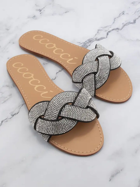 Talia Bedazzled Twisted Bold Band Upper Slide Sandal
